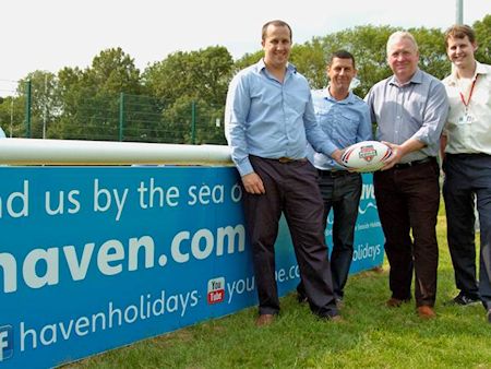 Hemel Stags Community Manager Tom Williams, Haven Holidays Operations Director Sean Power, Mike Penning MP and Cllr Dan Wood